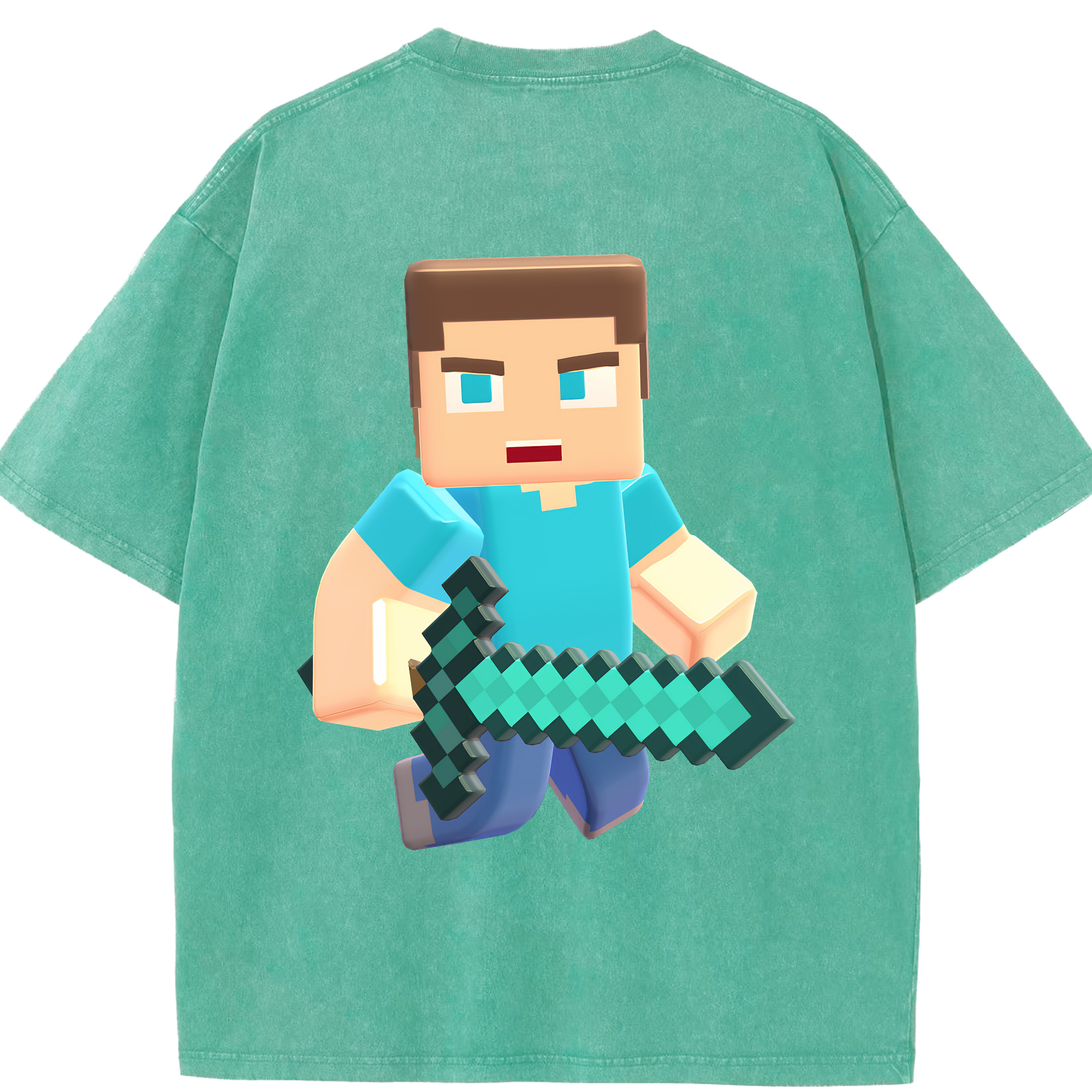 （画像用） マインクラフト ブロックの世界 Minecraft MC Block world 綿100% ヴィンテージ風 半袖Tシャツ（背面プリント）